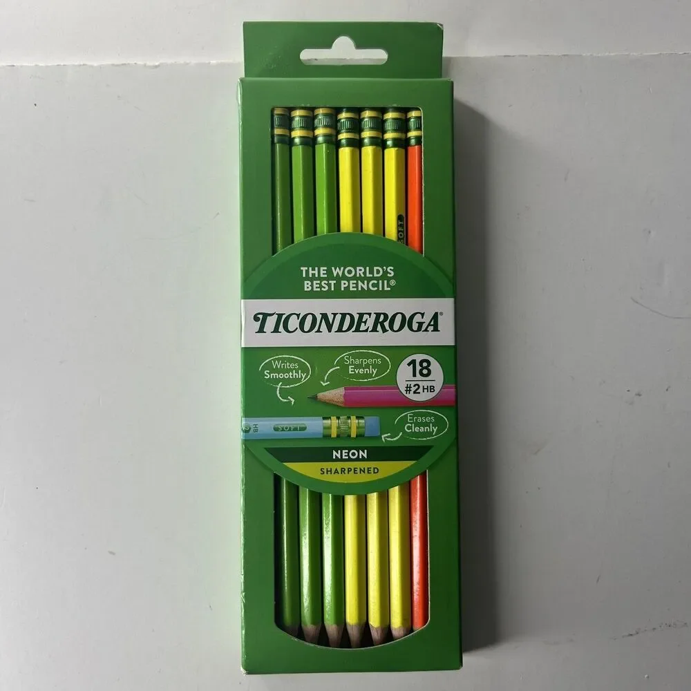 Ticonderoga 18 Ct. Neon Color Standard Wood #2 HB  Pencils Pre-Sharpened Eraser